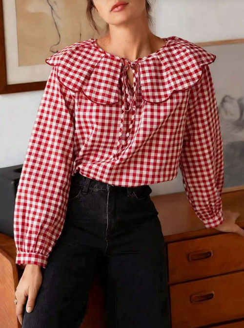 Blusa volantes a cuadros Nataly