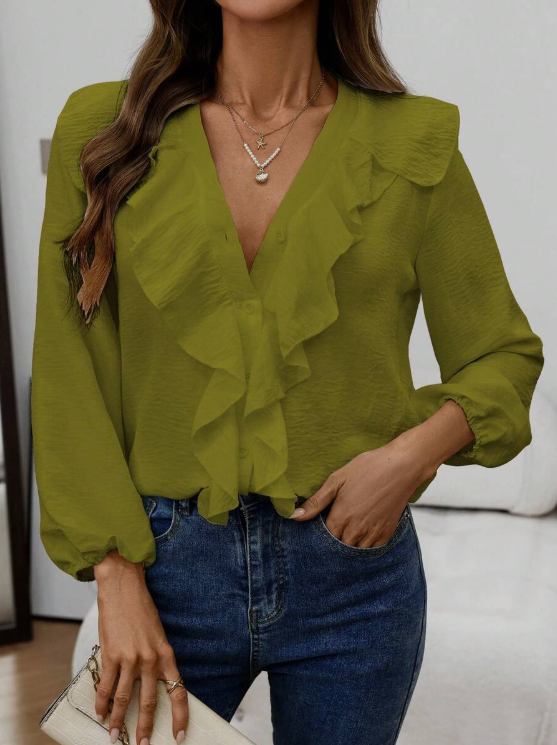 Blusa cuello en V y volantes Ingrid